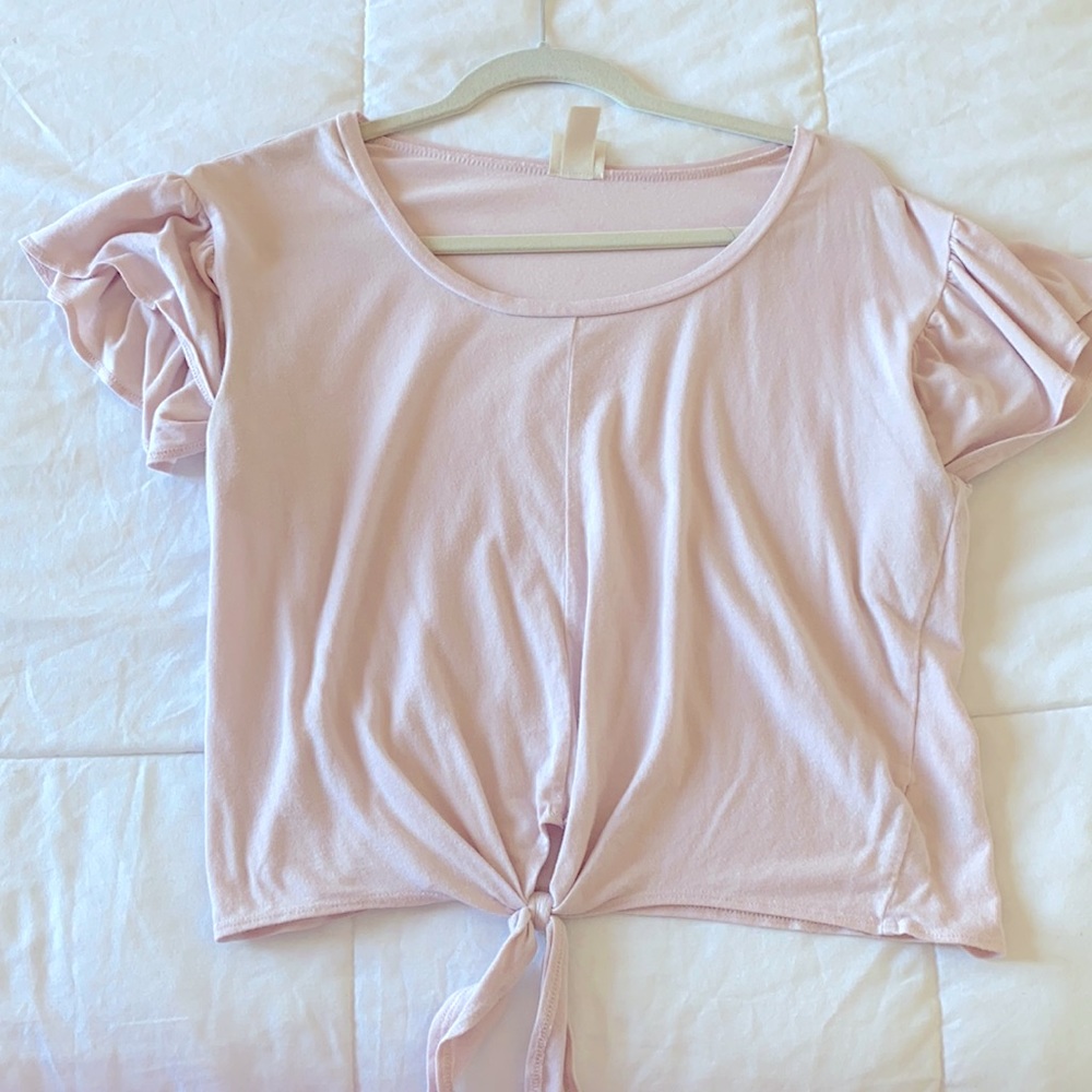 Blush Tie Front Ruffle Sleep Tee